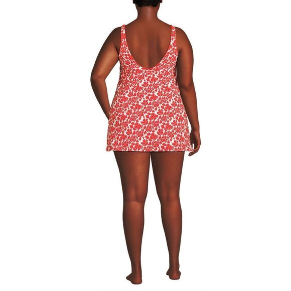 Land's End Plus Size Scoop 1 piece swim dress navy cobalt mosaic Geo border 2X - Picture 4 of 5